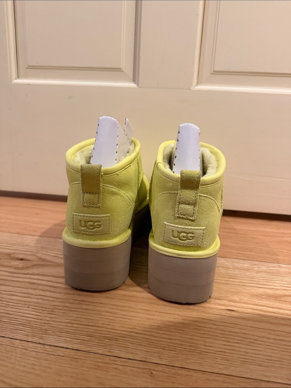 UGG ULTRA MINI Neon Yellow High Platform Suede Ankle Boots - Picture 2 of 4